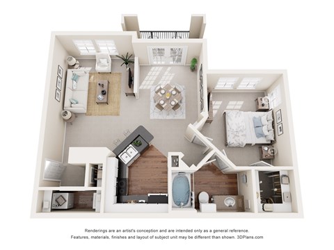 Floor plan for 1 bed, 1 bath, 779 sqft
